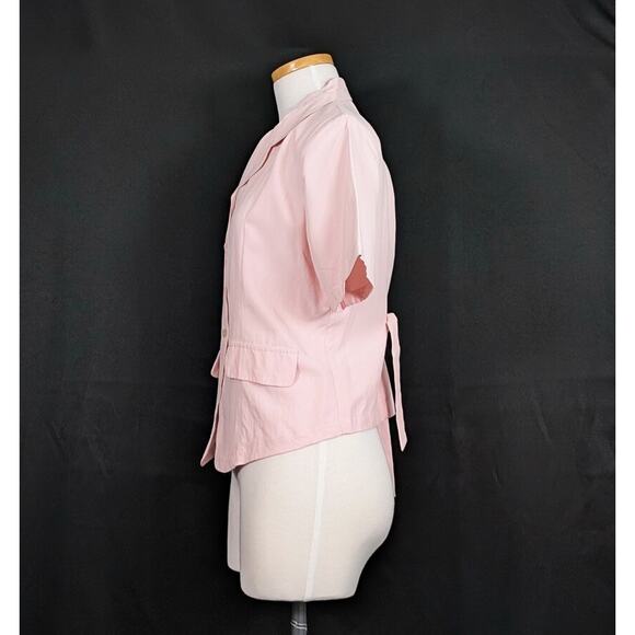 Vintage 90s Blouse Silk Pink Short Sleeve Tie Back Fitted Misses Size M - Picture 3 of 6